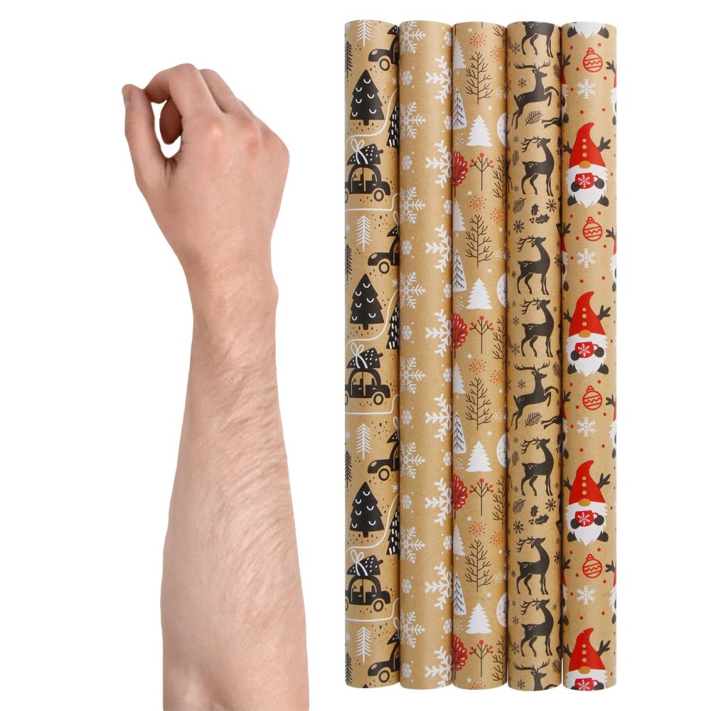 VEYLIN Christmas Wrapping Paper - Kraft Paper - 5 X 3M Xmas Wrapping Paper Rolls for Gift Boxes Festival Decoration (43.2cm x 15M) - Image 3