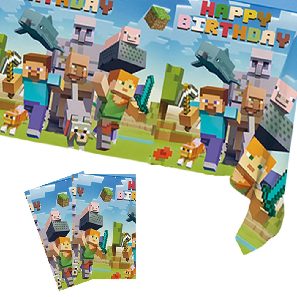 2pcs Boys Minecraft Table Cloth Party,100*150cm Minecraft Birthday Party Decorations Tablecloth Plastic Tablecover Mine-Craft Party Tablecloths for Kids Boys Miner Gaming Theme Birthday Party Supplies