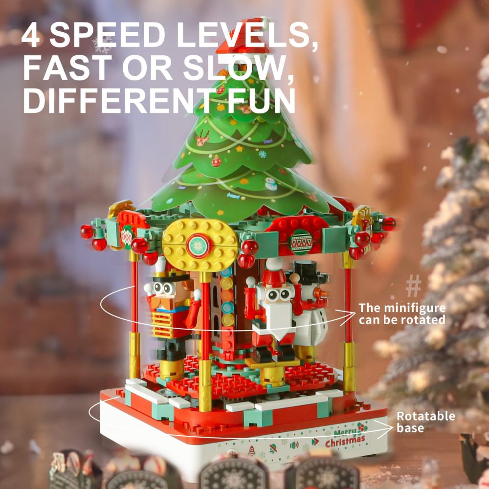 MOCBROPCS Christmas Tree Music Box Building Toys with Rotating Santa Claus Snowman Reindeer, Two Lights, Touch STEM Construction Toy for Adults and 8-16 Boys and Girls - Image 3