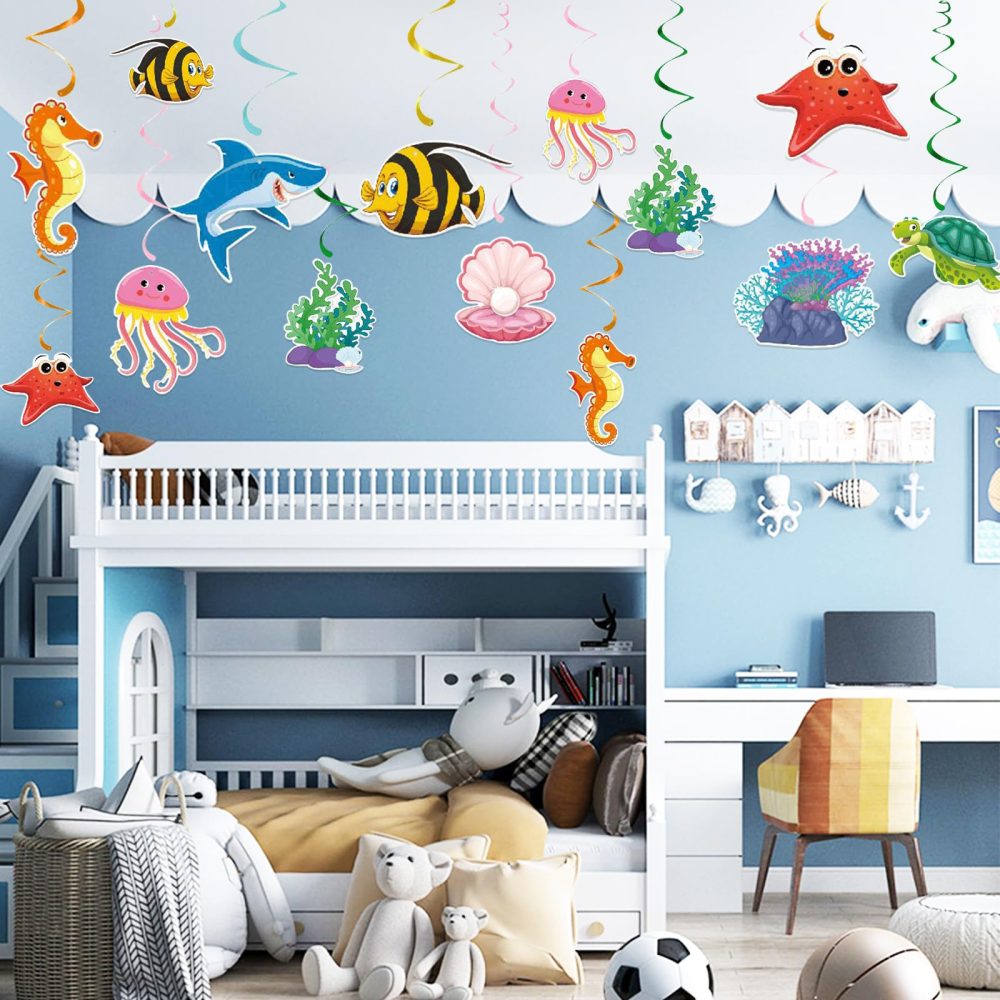 Under The Sea Party Decorations 36PCS Kids Party Hanging Decorations Beach Themed Party Decor Room Ceiling Fish Hanging Swirls Streamers Marine Animals Party Kids Birthday Baby Shower Party Decor - Image 7