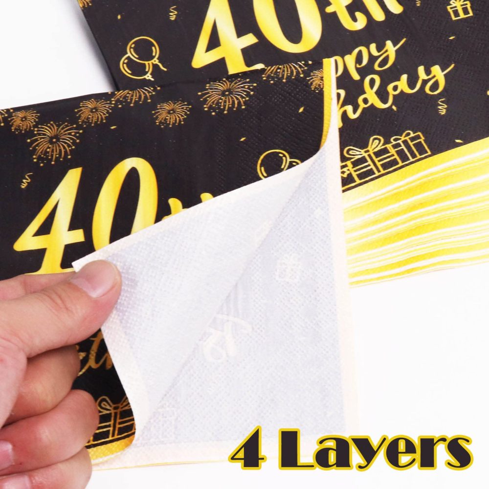 Yiran Happy 70th Birthday Black and Gold Napkins, 20pcs Party Napkins, 70th Birthday Napkins Happy 70th Birthday Decorations Paper Tissues for Men,Women 70th Birthday Party Supplies Table Decoration - Image 5