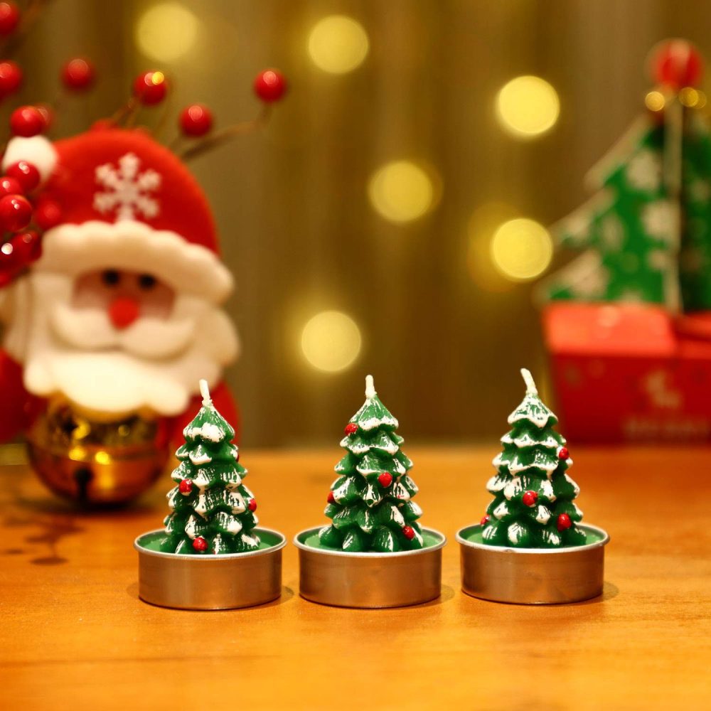 12 Pieces Christmas Tealight Candles Handmade Delicate Santas Snowman Acorn Tree Candles for Christmas Home Decoration Gifts (Style I) - Image 7