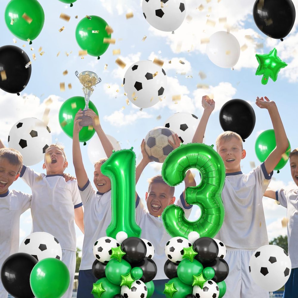 Football Balloons 6th Birthday Decorations for Boy, Soccer Birthday Party Decorations with Dark Green Number Balloon 6, Black Green White Balloons for World Cup Football Sports Theme Party Supplies - Image 4