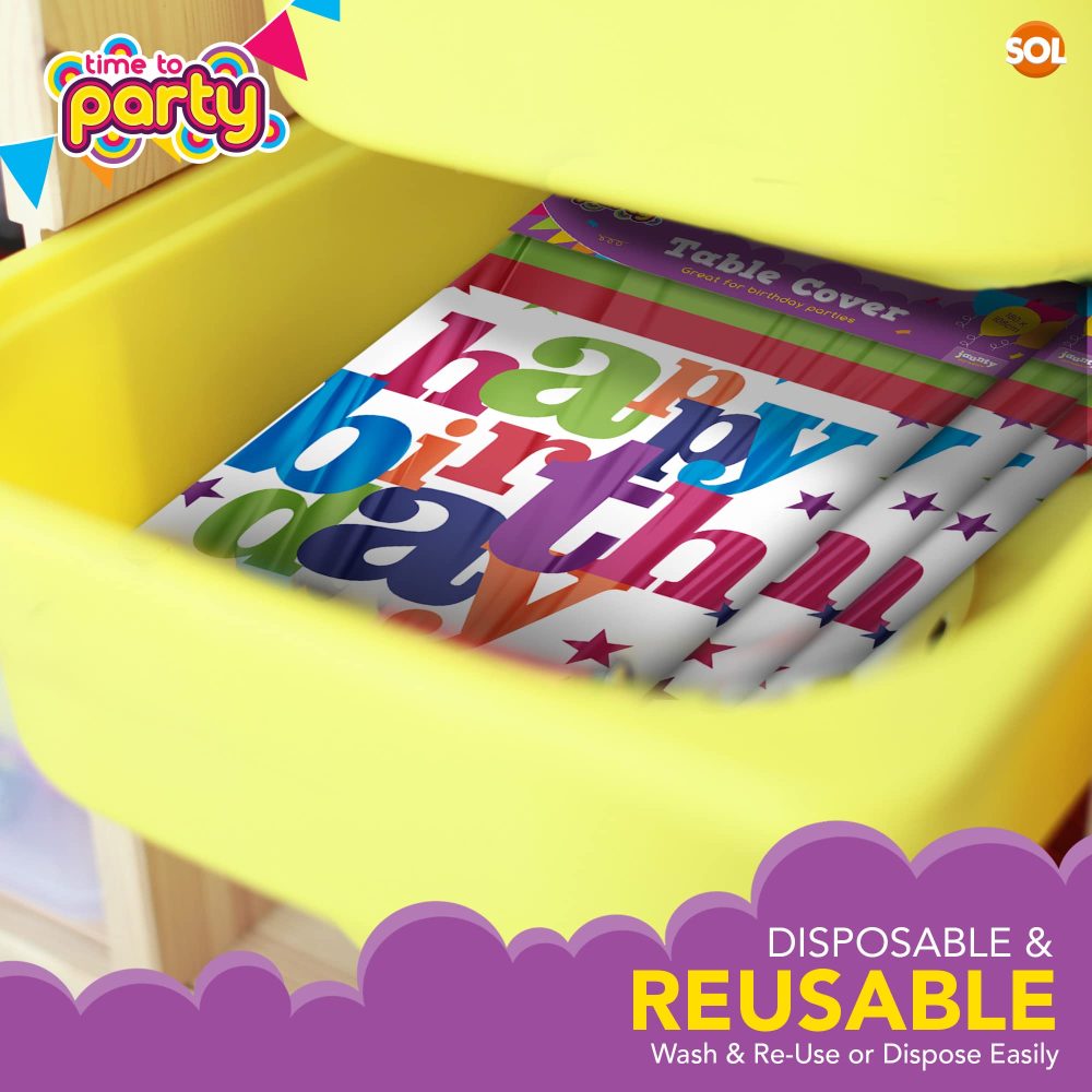 SOL 3pk Happy Birthday Table Cloth | 180 x 108cm | Plastic Table Cloth Party Table Cover | Table Cloths Party Table Cloth Disposable Table Clothes for Parties | Birthday Table Cover Party Sticker - Image 4