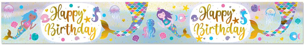 Oaktree 625730 9ft Banner Shimmering Mermaid Birthday Iridescent