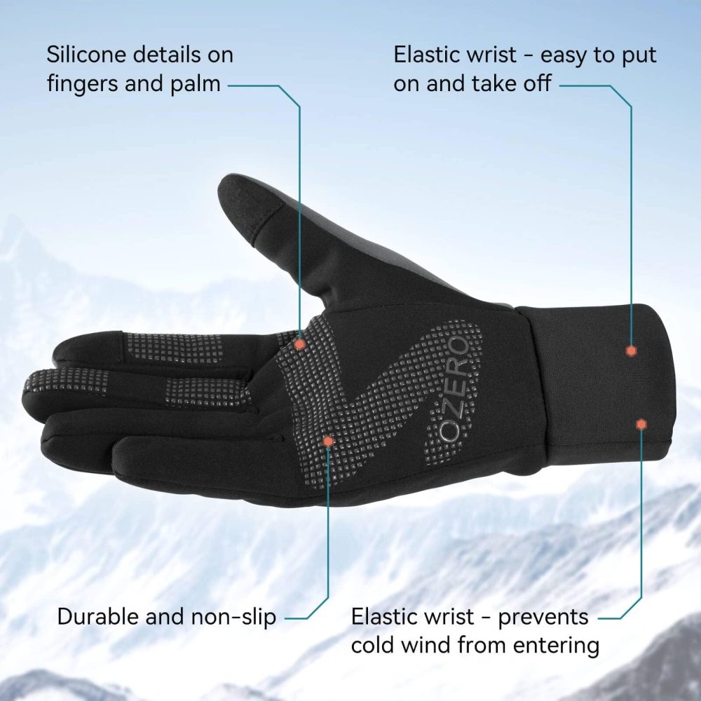 OZERO Warm Winter Gloves: Anti Slip Touchscreen Gloves Waterproof and Windproof Thermal Cycling Glove Cold Weather Running Gloves for Men Women Outdoor Walking Biking Driving - Black (S) - Image 5