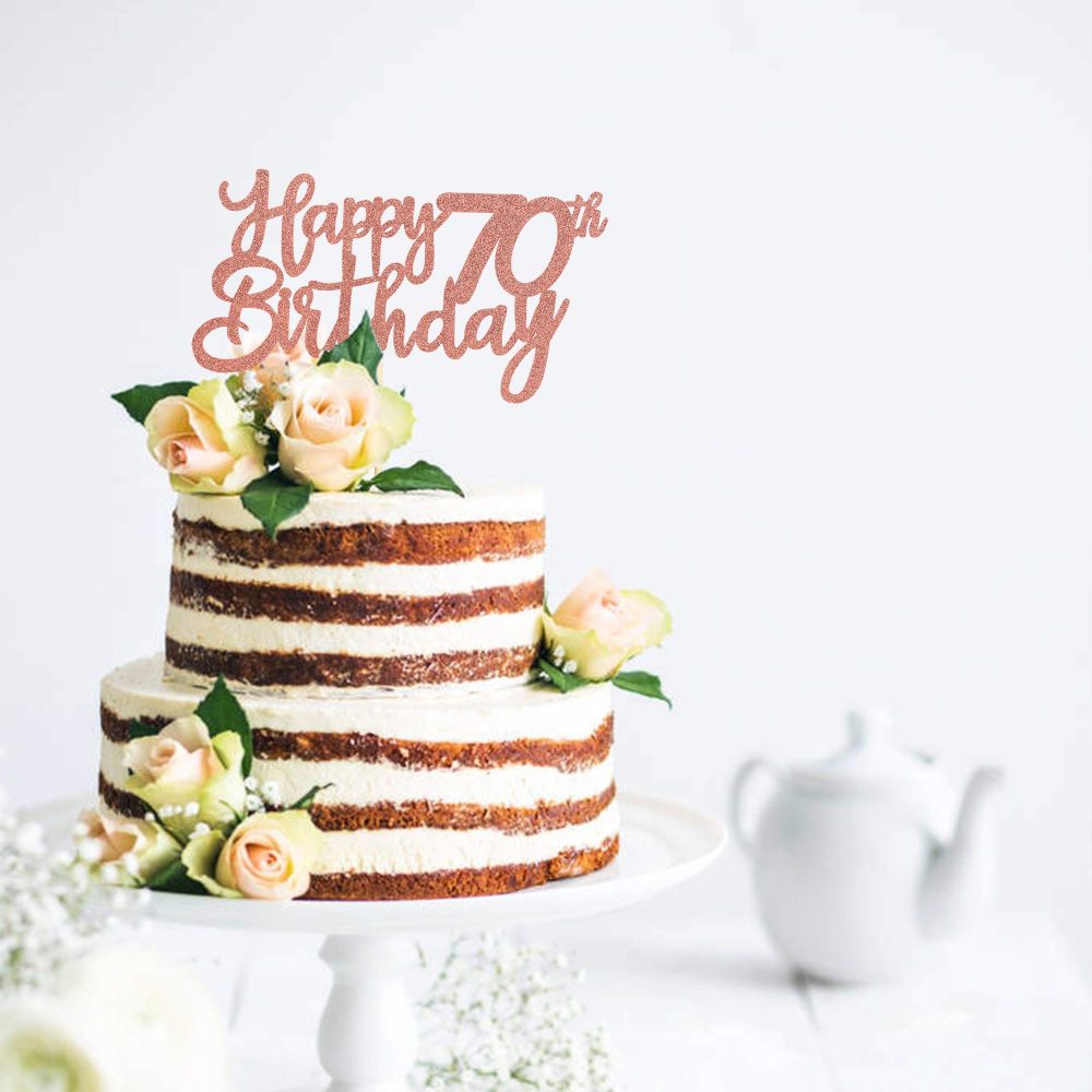 Blumomon 3 Pack Rose Gold Happy 70th Birthday Cake Topper Glitter Happy 70 Cupcake Topper Cheers to 70 Fabulous Cake Decoration for 70th Birthday Party Decoration Supplies - Image 2