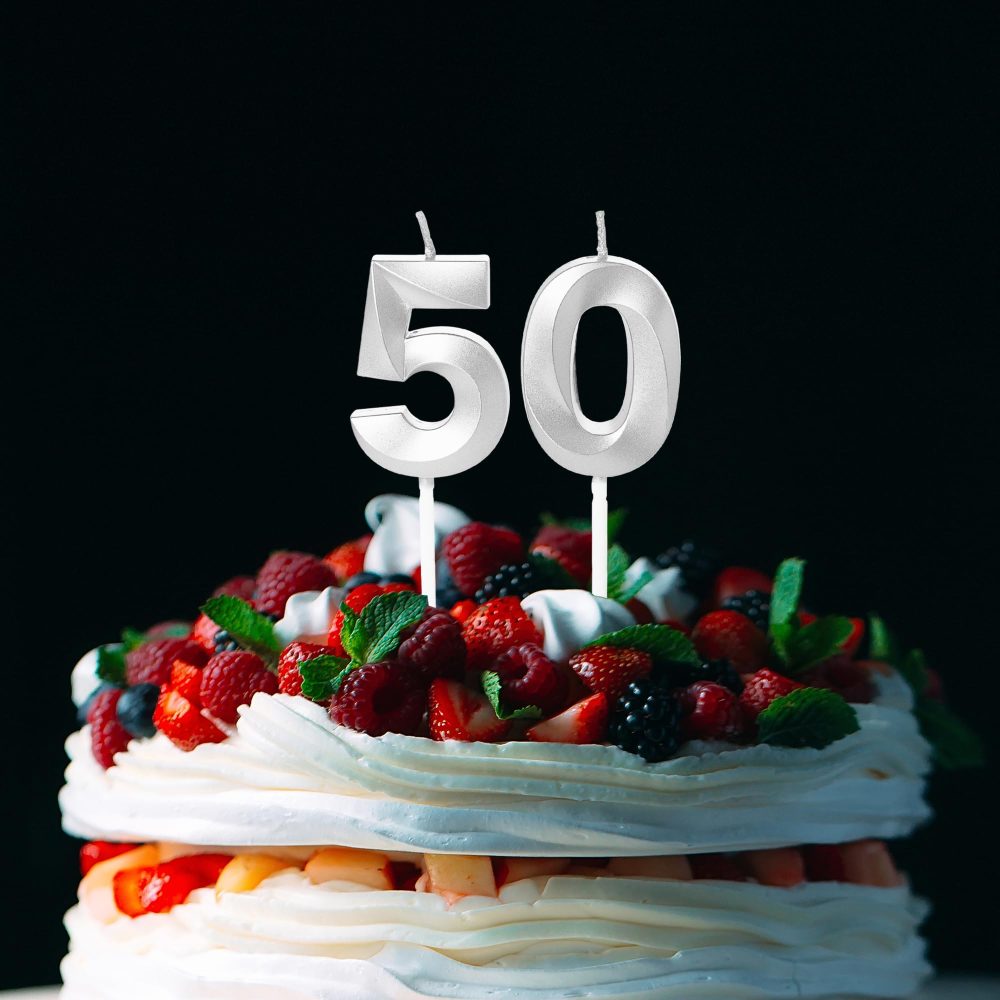 Silver 50th Birthday Candles Number 50 Candles for Birthday Cake, 50th Candles Silver 50 Birthday Candles for Cake, 50th Birthday Cake Candles Cake Toppers Decorations for 50 Year Old Women Men - Image 5