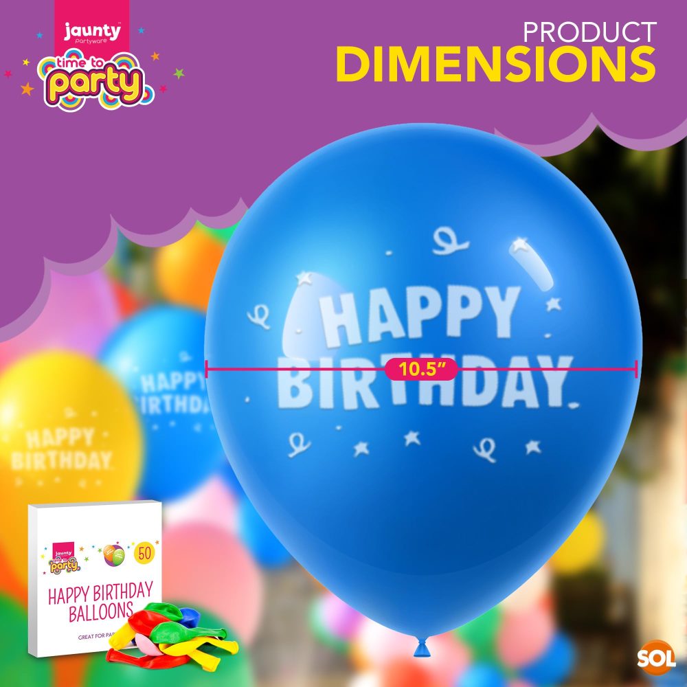 jaunty partyware 50pk Happy Birthday Balloons 9" | Party Balloons Pack Boys Girls | Latex Balloons | Multicoloured Birthday Balloon | Birthday Baloons for Party | Balloons for Birthday | Ballons - Image 8