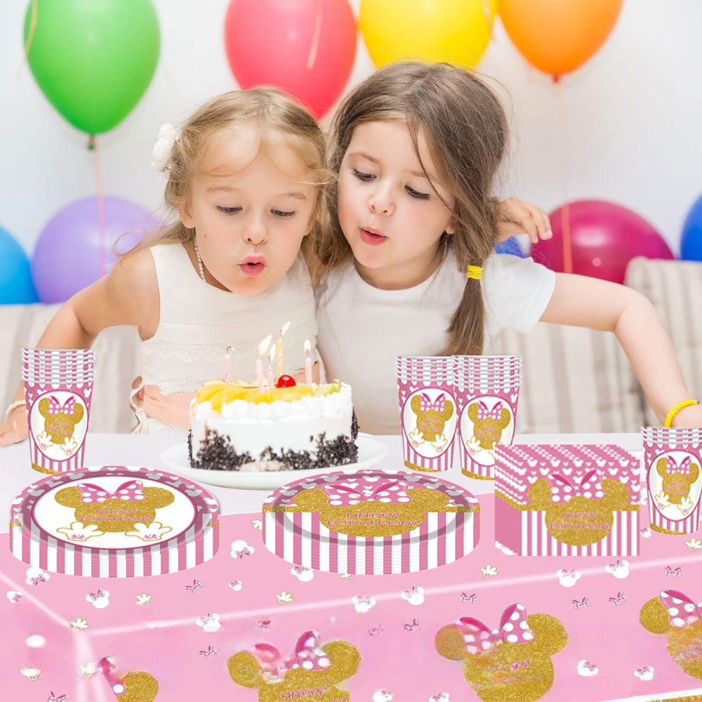 20pcs Pink and Gold Minnie Mouse Paper Napkins for Girls Birthday Party,Girl Birthday Napkin Minnie Serviette Tissue Cocktail Dinner Napkins for Kids Baby Shower Minnie Theme Birthday Party Decoration - Image 5
