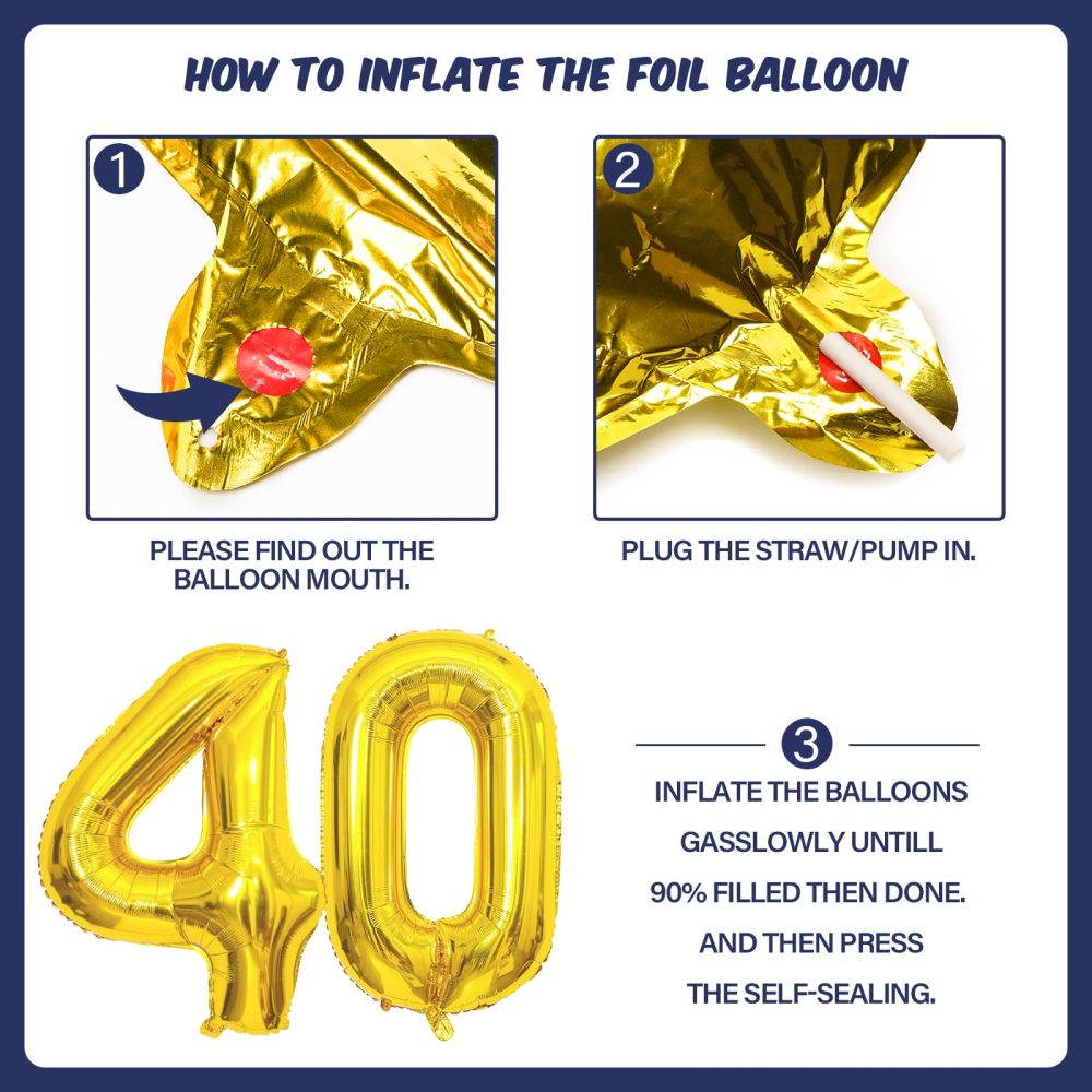 40th Birthday Decoration Men, 40th Birthday Decoration Blue Gold 40th Birthday Balloons, 40th Birthday Party Decorations for Him, Happy 40th Banner Confetti Balloons for 40 Birthday Party Supplies - Image 4