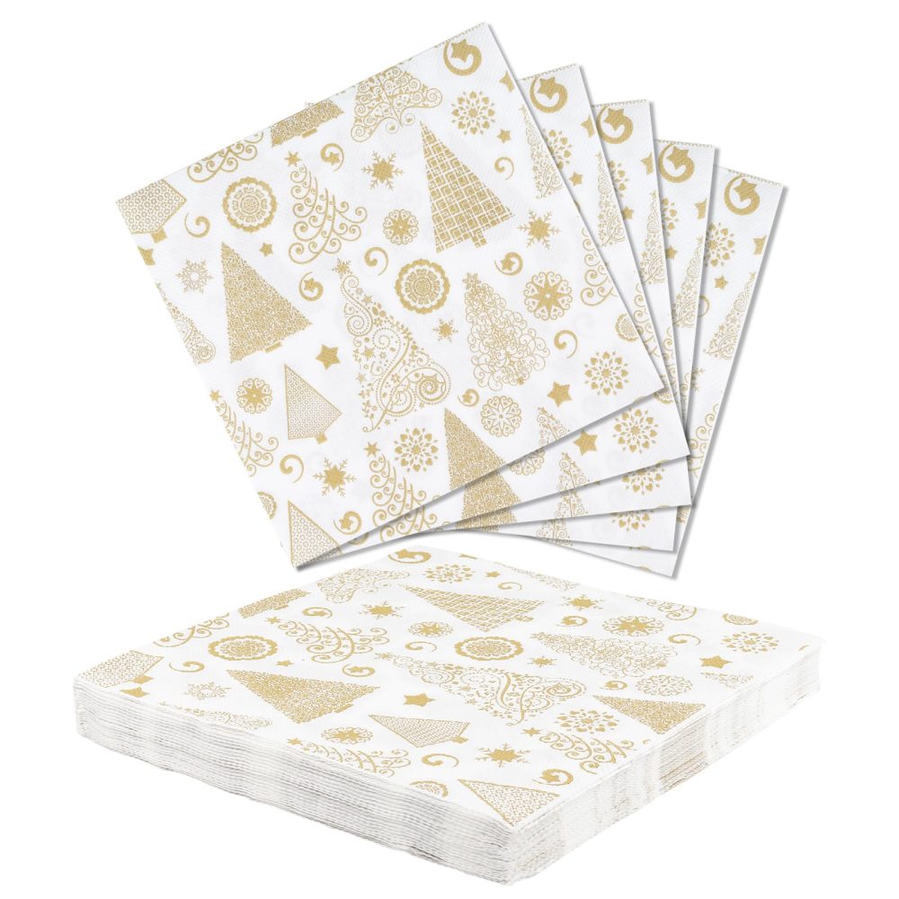 Yiran 20pcs Christmas Party Napkins,33x33CM Gold Christmas Tree Napkins, Cocktail Napkins Dinner Napkins Soft Paper Serviettes Napkins Disposable Party Tableware for Christmas Eva Party Decorations