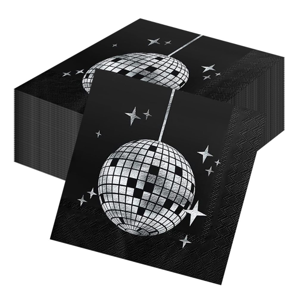Disco Party Tableware, 25 Pcs Silver Party Plates Party Paper Plates 9 Inch Disco Paper Plates Disco Party Supplies for Birthday, Wedding, 70's Disco Party, Picnics, Serves 25 Guests (Napkins)