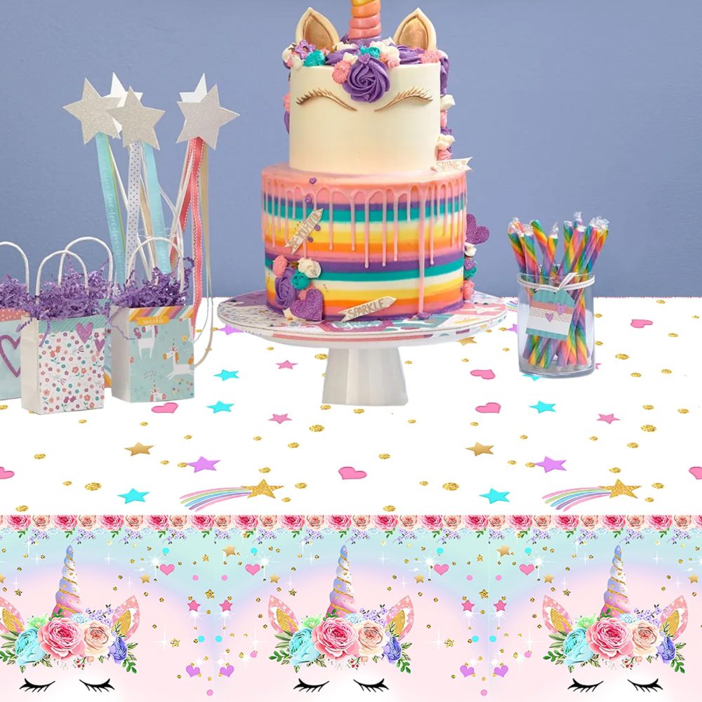 Frigg Unicorn Table Cloth Party, 3Pcs 220 * 130cm Unicorn Party Tablecloth, Party Supplies for Girls and Kids Birthday Party Unicorn Themed Table Decorations, Baby Shower Decorations - Image 4