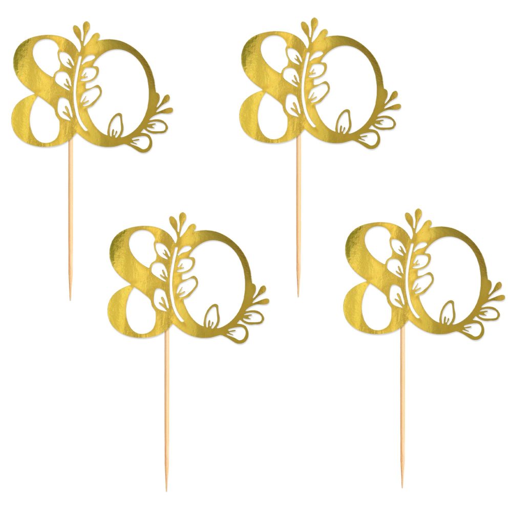 Blumomon 24Pcs 80th Happy Birthday Cupcake Toppers Happy 80 Cupcake Topper Cheers to 80 Cake Decoration 80th Birthday Party Decoration 80th Anniversary Cake Decoration（Gold） - Image 2