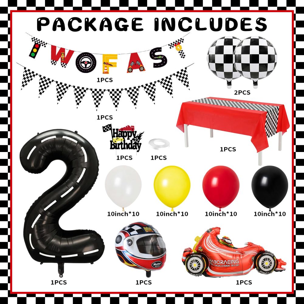 Race Car 2nd Birthday Decorations Boys, Two Fast Birthday Decorations, Racing Cars Birthday Decorations for Kids, Number 2 Balloon Tablecloth Race Car Birthday Party Supplies for 2 year old Baby - Image 7