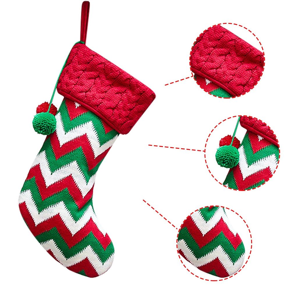 Christmas Stocking,Personalised Classic Stocking Tree Decorations Large Knit Knitted Xmas Stocking for Kids Family, Rustic Farmhouse Fireplace Hanging Ornament Christmas Holiday Party Decoration (A) - Image 2