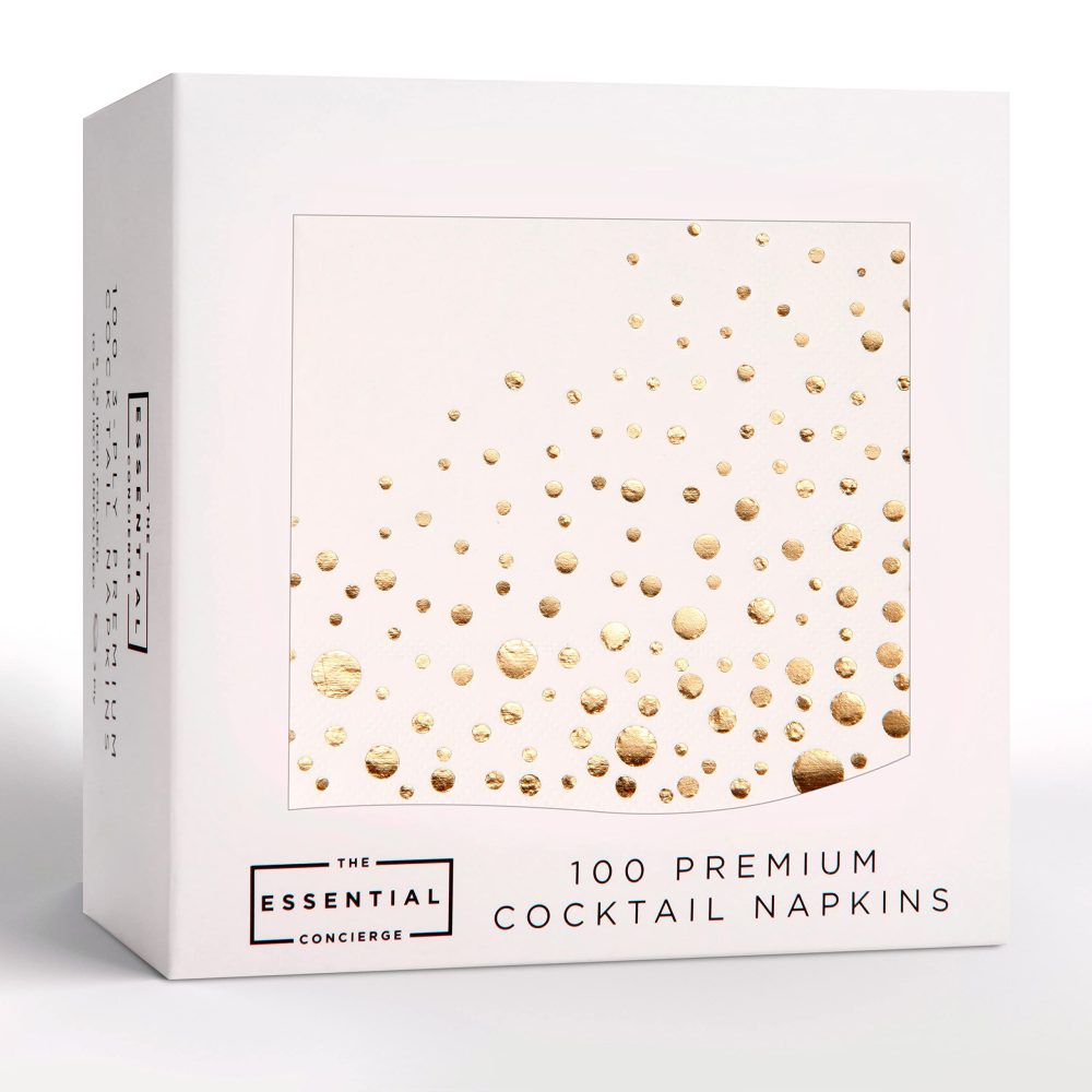 Stylish Gold Napkins -100 Pack of Gold Cocktail Napkins - Small 5x5 Inch Party Napkins - 3 Ply Disposable Gold Serviettes -White and Gold Napkins - Disposable Gold Paper Napkins for Wedding or Party