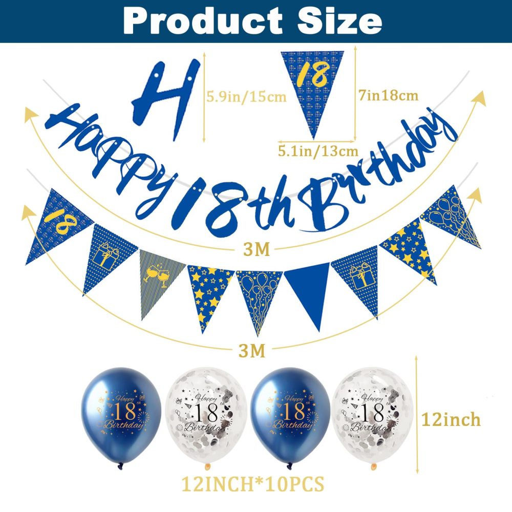 12Pcs Navy Blue Happy 18th Birthday Decorations Set for Him,Man 18th Birthday Balloons NavyBlue Gold Birthday Number 18 Banner Triangle Flag Banner for Men Boys Birthday Party Decorations Supplies - Image 2