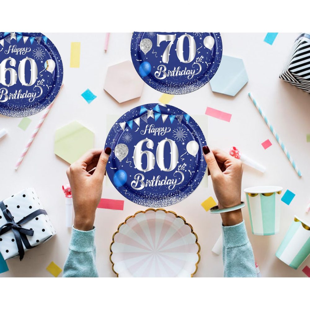 16Pcs Navy Blue 80th Birthday Plates 9inch Paper Plate for 80th Party Decorations Blue,80th Birthday Decorations Plates for Man Men Him Party Paper Plates 9" Tableware for 80th Dinner Paper Plates - Image 2