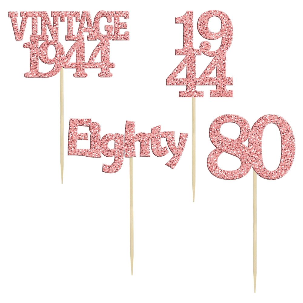 Gyufise 24Pcs 80th Birthday Cupcake Toppers Glitter Cheers to 80 Fabulous Eighty Vintage 1944 Cupcake Picks 80th Birthday Wedding Anniversary Party Cake Decorations Supplies Rose Gold - Image 2