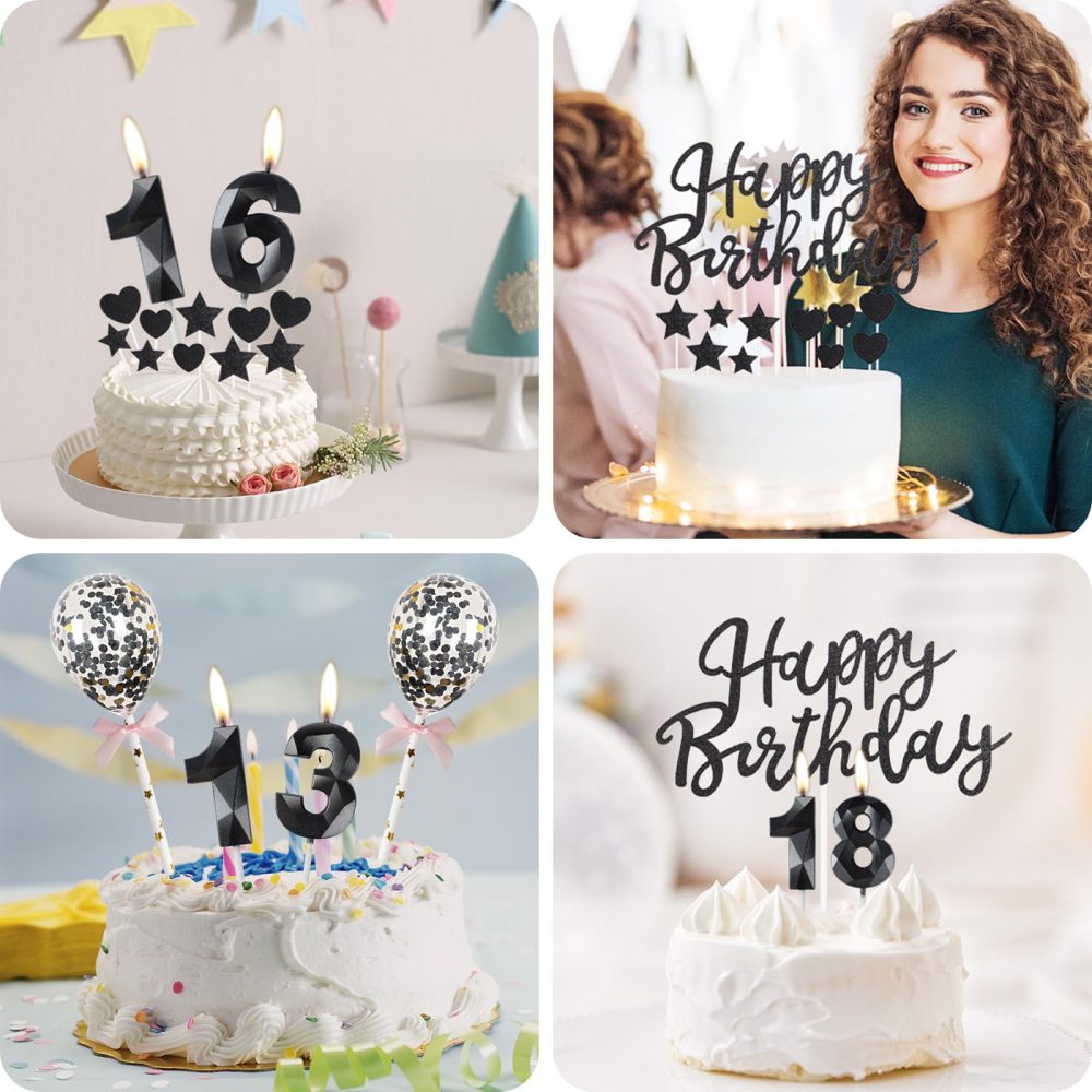 Black 21st Birthday Candle,Black Happy Birthday Cake Topper, Black Balloons, Black Number 21 Candles for Cake, Black Candles Cake Toppers for Girls Boys Women Men's Birthday Party Decorations Supplies - Image 3