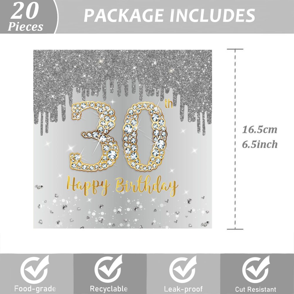 20Pcs 30th Birthday Silver Paper Napkins,30th Grey Silver Men Women Birthday Party Serviettes,Happy 30th Birthday Tableware Decoration for Women,Men,Him,Her 30th Birthday Gifts Party Supplies - Image 5