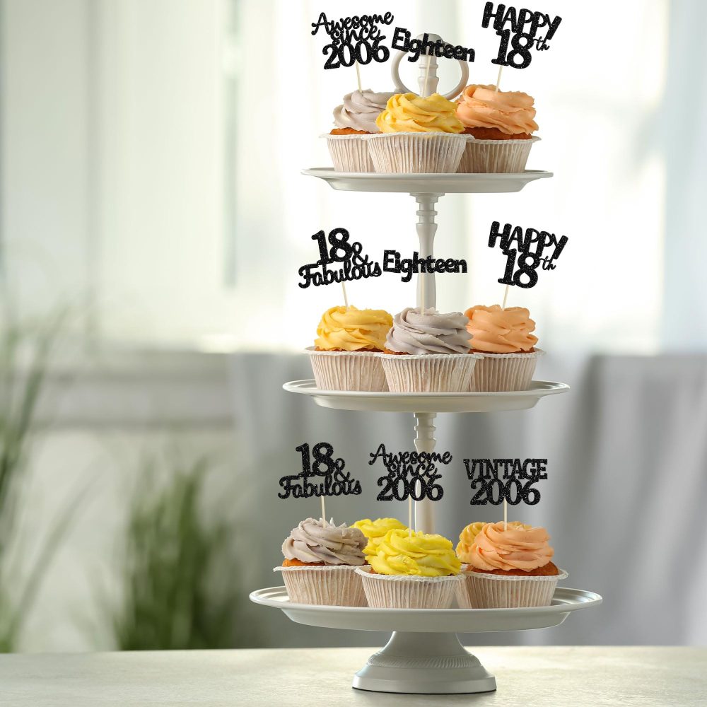Gyufise 30Pcs Vintage 2006 Cupcake Toppers Glitter Eighteen Happy 18th Cupcake Picks Happy 18th Birthday Cake Decorations for Happy 18th Birthday Fabulous Anniversary Party Supplies Black - Image 5
