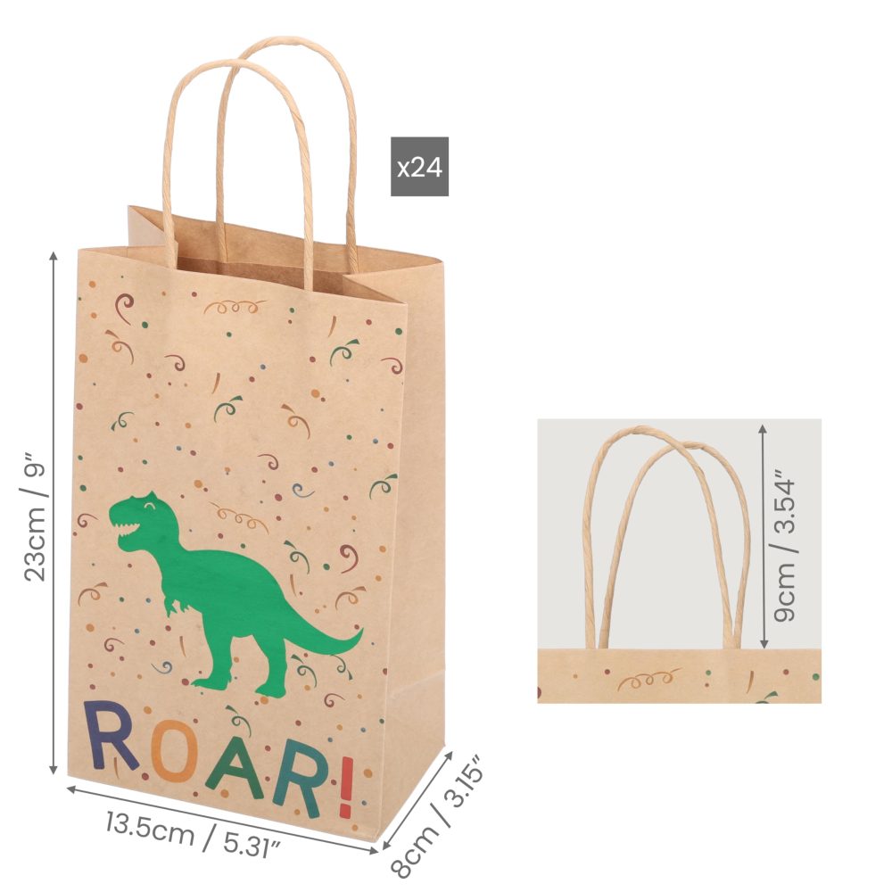 Belle Vous 24 Pack Paper Dinosaur Birthday Party Bags with Handle - Kids Dino Themed Pattern Party Favour, Goodie, Gift, Candy & Treat Loot Bag - Boys & Girls Baby Shower & Children Party Supplies - Image 4