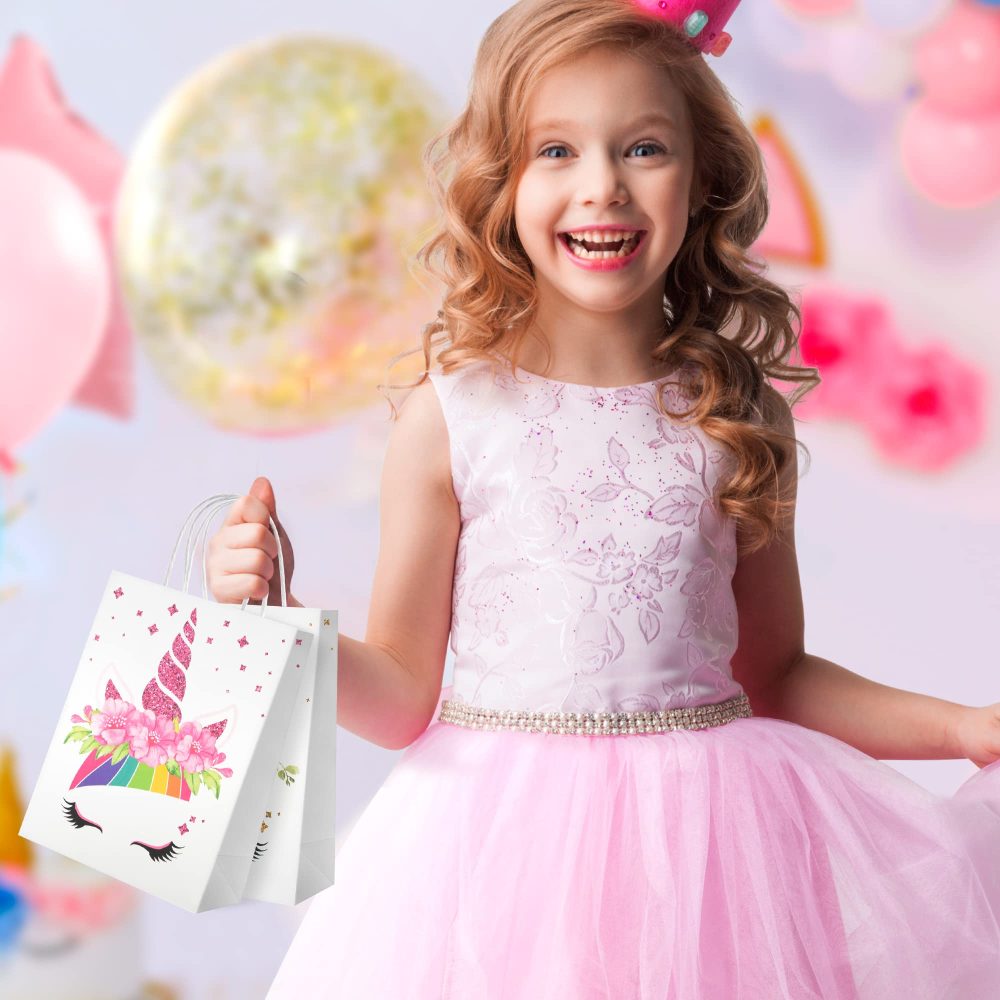 Mocoosy 18 Pack Unicorn Party Bags, Girls Paper Party Bags for Kids Party, Kids Gift Party Bags Unicorn Goodie Candy Treat Paper Bags with Handles for Girls Unicorn Theme Birthday Baby Shower Party - Image 3