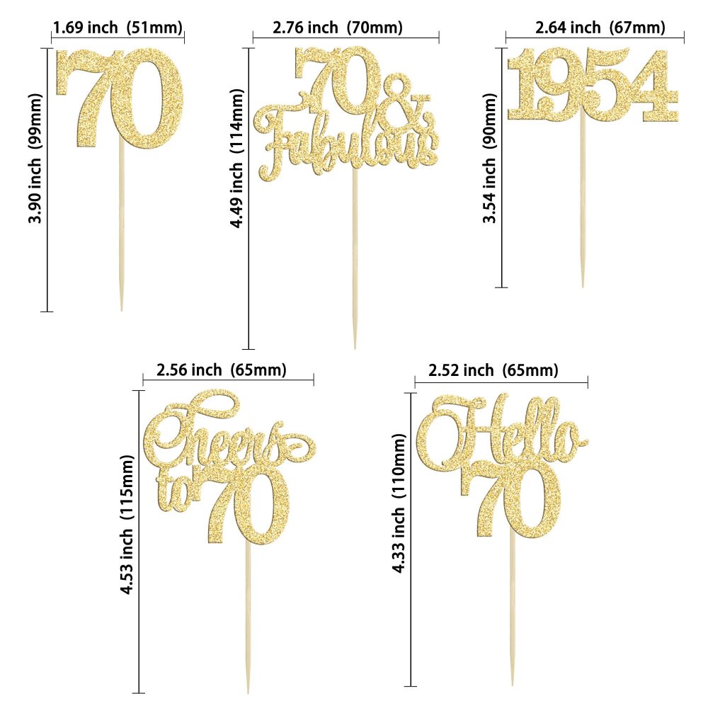 Gyufise 30Pcs 70th Birthday Cupcake Toppers 70 Fabulous Cupcake Picks Cheers to 70 1954 Cake Decorations for Happy 70th Birthday Wedding Anniversary Party Decoration Supplies Gold - Image 7