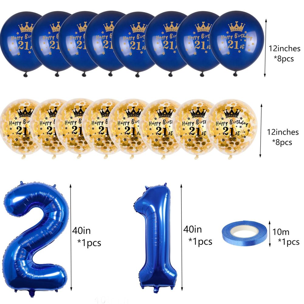 40" Navy Blue Number 21 Balloon & 16p 12" Happy 21st Birthday Balloons for Boys/Girls Birthday Decorations 21 Year Old,Foil Large Number Balloon Latex Digital Balloons for Him Her 21st Birthday Party - Image 6