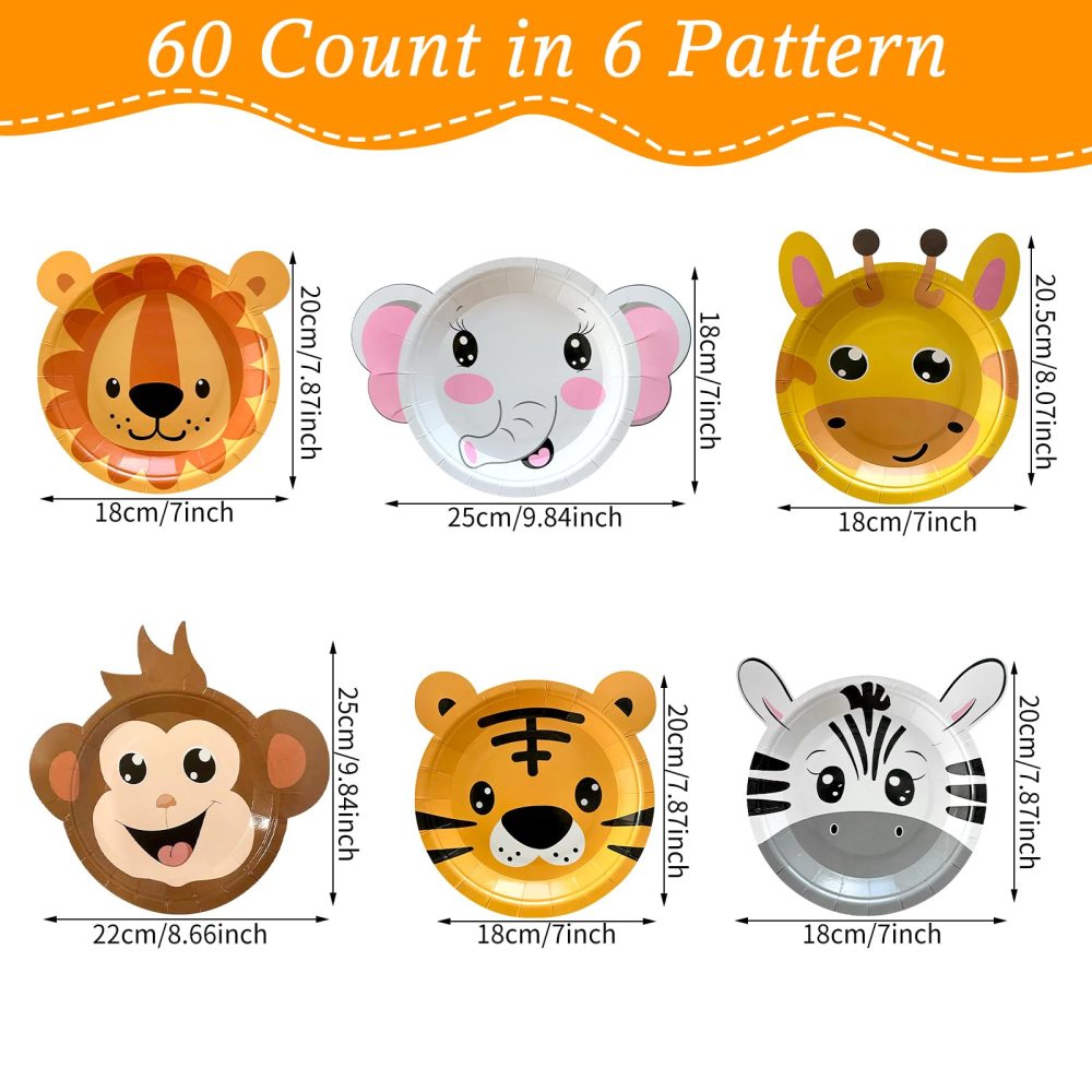 YumSur Jungle Safari Theme Party Plates,60Pcs Disposable Paper Plates Safari Party Decorations Kids Birthday Party Supplies Animal Tableware Decorations Baby Shower Plates Set - Image 6