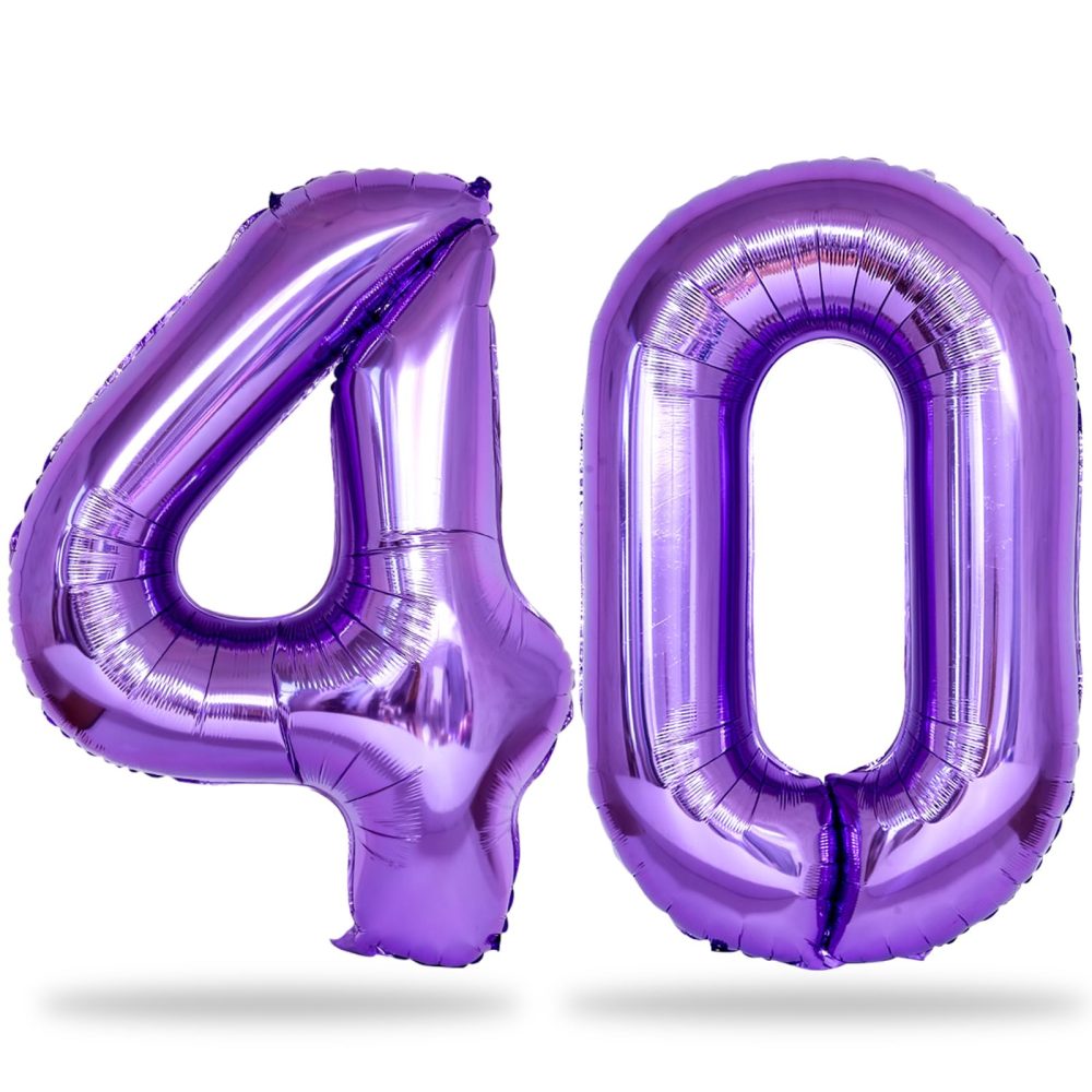 Purple Number 40 Birthday Balloons, 40 Inch Large Purple Mylar Foil Number 4 and 0 Balloons for Women, 40th Birthday Balloons for 40 Year Old Birthday Anniversary Party Decorations Supplies