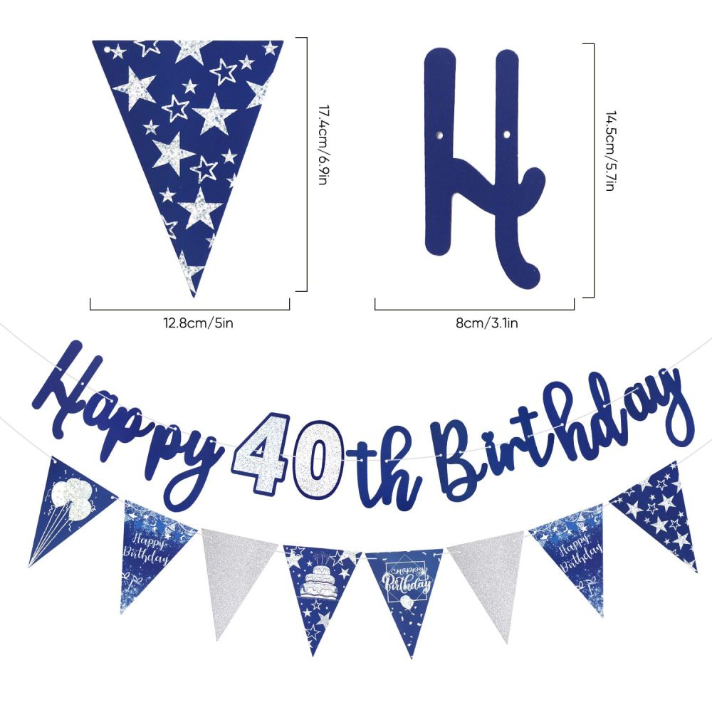 Happy 40th Birthday Banner Blue Happy Birthday Triangle Flag Banner Party Decorations Bunting Flags Party Supplies Decoration 40th Birthday Banners for Men Women A8LSLQZH (40) - Image 5