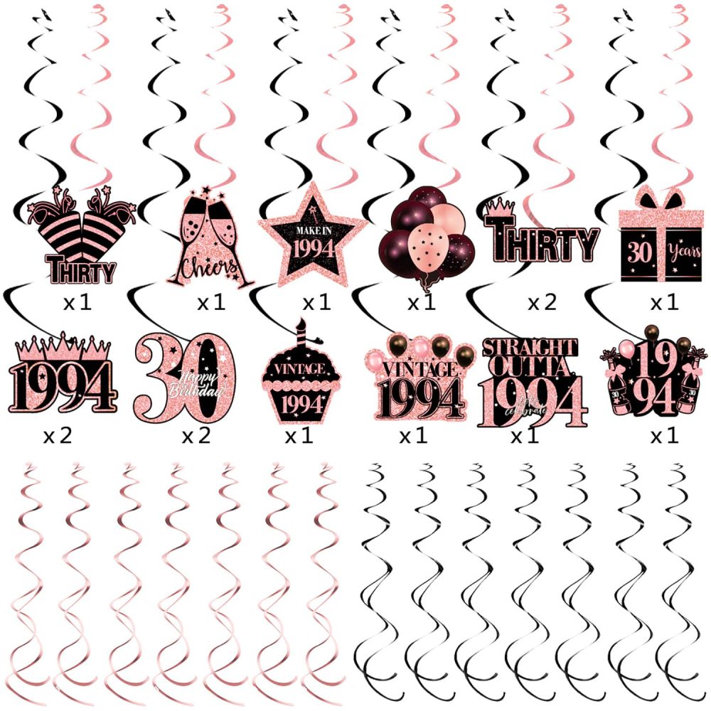 30th Birthday Party Decorations, Retro 1994 Rose Pink Birthday Hanging Swirls Ceiling Party Supplies for Girl Women Birthday Anniversary Party (30th Swirl) - Image 4