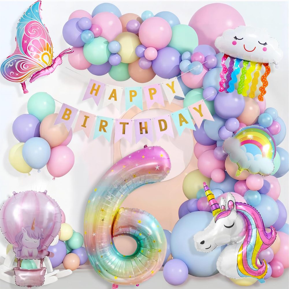 Unicorn Birthday Party Decoration Girl, 6th Unicorn Party Decoration, Number 6 Unicorn Balloons Happy Birthday Banner, Children's Birthday 6th Party Supplies for Girls Theme Birthday Celebration
