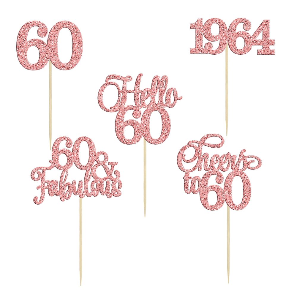 Gyufise 30Pcs 60th Birthday Cupcake Toppers 60 Fabulous Cupcake Picks Cheers to 60 1964 Cake Decorations for Happy 60th Birthday Wedding Anniversary Party Decoration Supplies Rose Gold - Image 2