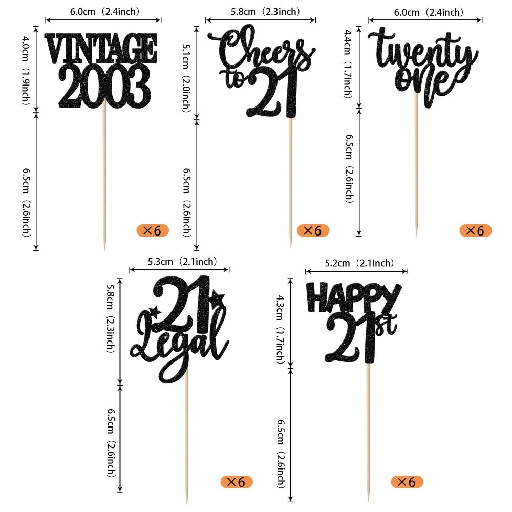 SYKYCTCY 30 Pack Vintage 2003 Cupcake Toppers Glitter Happy 21st Twenty-one Awesome Since 2003 Cupcake Picks Cheers to 21 Cake Decorations for 21st Birthday Wedding Anniversary Party Supplies Black - Image 2