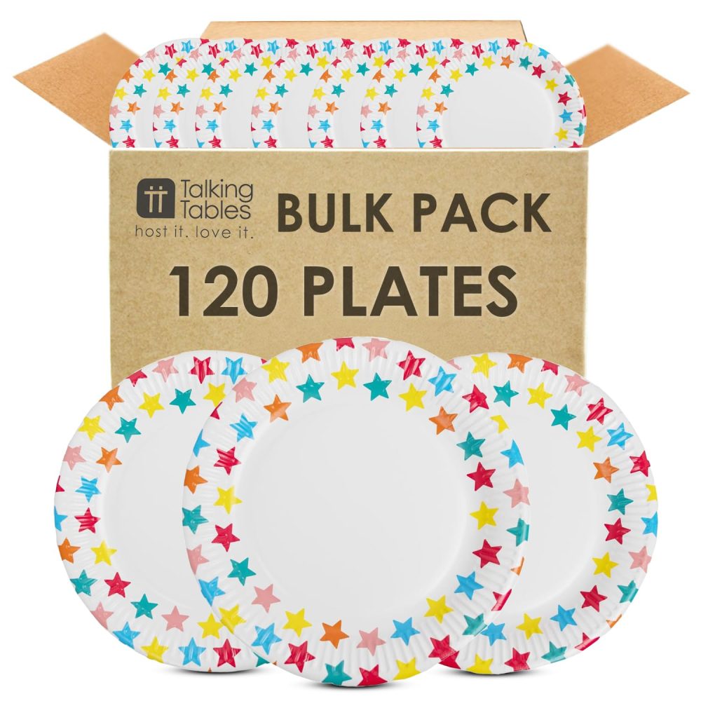 Talking Tables 120 x Disposable Paper Plates with Colourful Stars | Party Tableware for Birthday Wedding Baby Shower Anniversary | 23cm