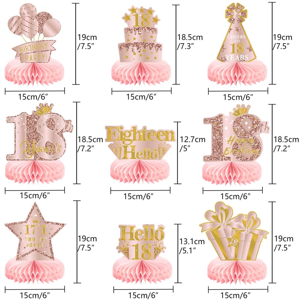 9Pcs 18th Birthday Decorations Pink Rose Gold Honeycomb Centerpieces for Girls,Happy 18th Birthday Table Centerpieces Party Supplies,Eighteen Year Old Birthday Table Toppers Decor - Image 7