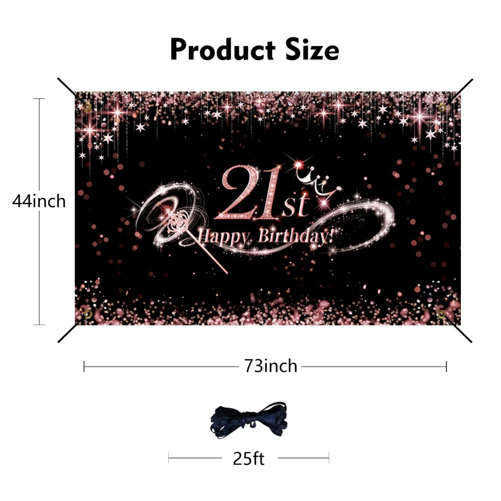 Rose Gold Happy 21st Birthday Banner Backdrop Decorations for Girls Extra Large Fabric 21 Year Old Birthday Finally Legal Twenty One Party Photography Background Decor Sign Photo Booth Party Supplies - Image 2