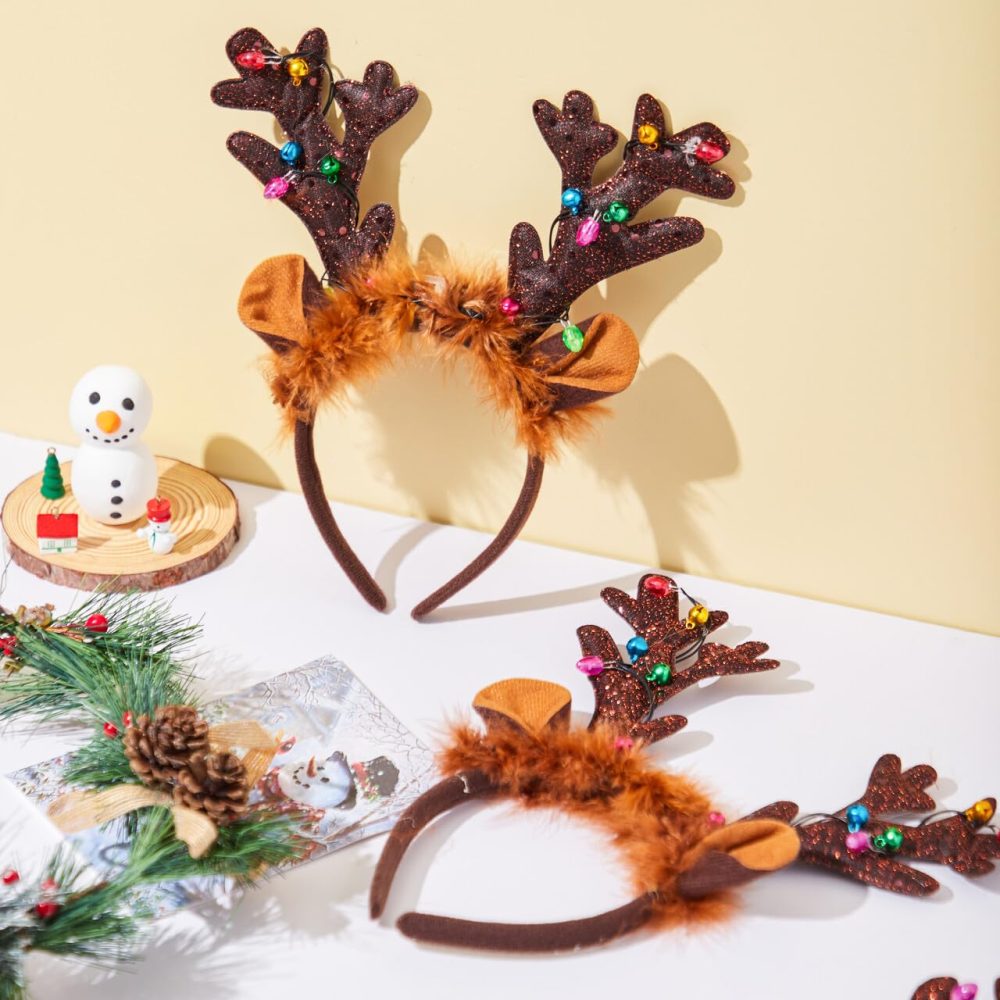 JOYIN 4Pcs Light-Up Reindeer Headband, Christmas LED Antlers Reindeer Hat Headbands Holiday Headbands for Christmas Supplies and Holiday Parties Favors (ONE SIZE FITS ALL) - Image 2