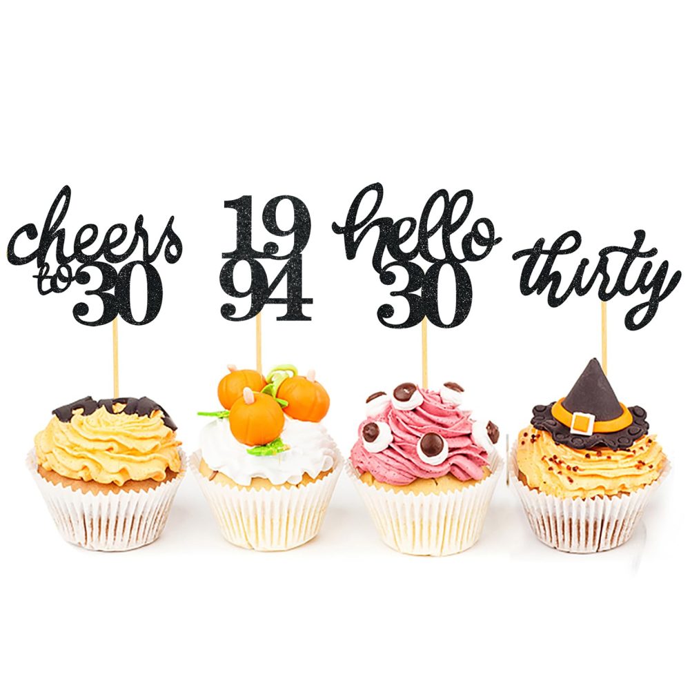 24 PCS Glitter 30th Birthday Cupcake Toppers for Celebrating Thirty Years Old Birthday Party Decorations for 30th Anniversary Party Supplies (Black) - Image 3