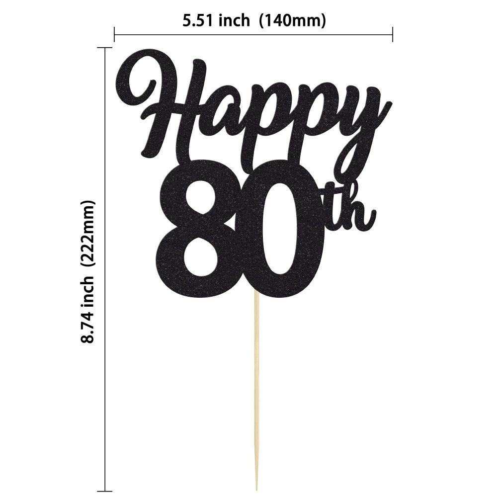 3Pcs Happy 80th Cake Topper Black Glitter Number 80 Eighty Birthday Cake Pick Decorations for Cheers to 80 Years Old 80th Birthday Wedding Anniversary Party Supplies - Image 9