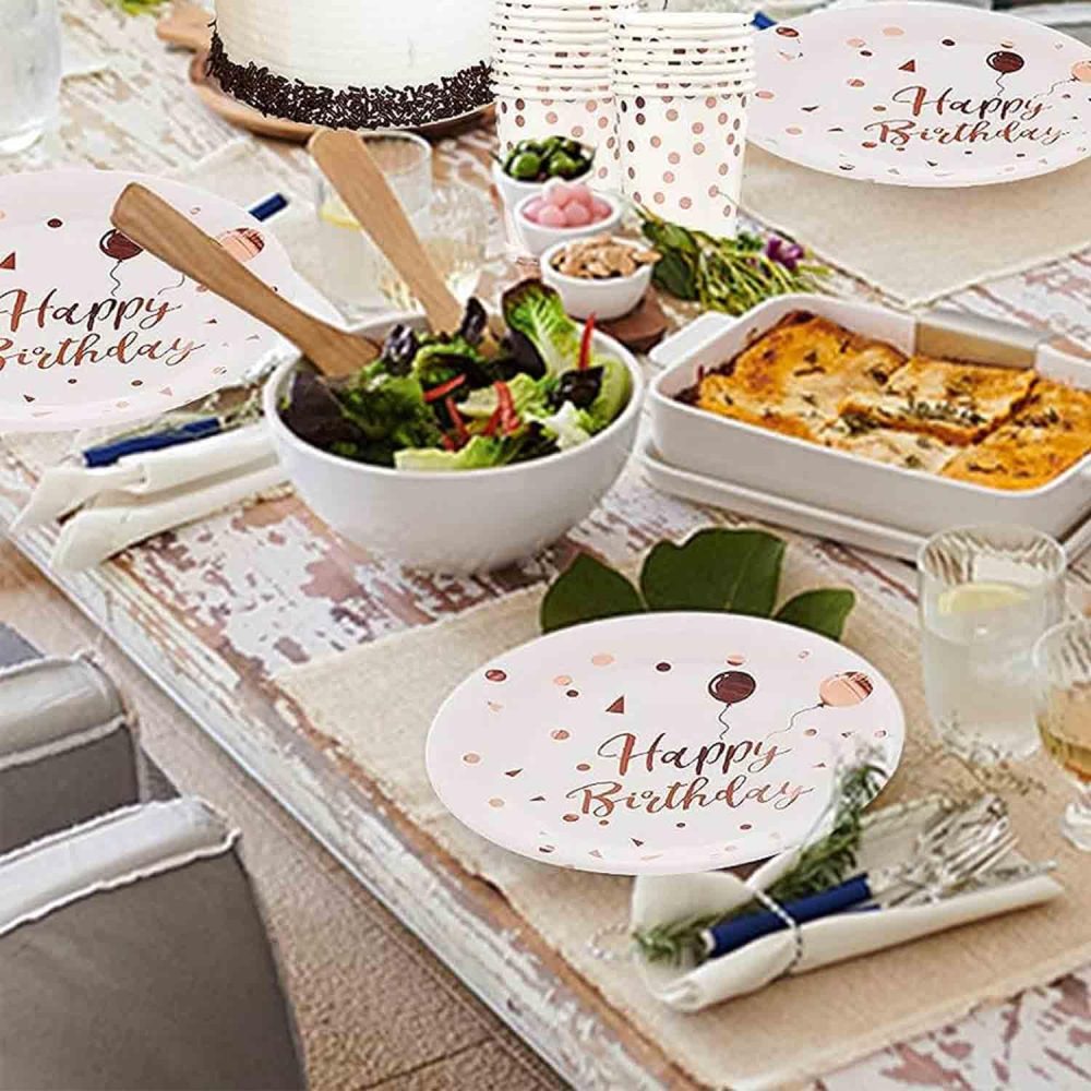 BOKFJBP 50 Pack Happy Birthday Party Paper Plates, 7 inch White and Gold Paper Plates, White Paper Plates Small Paper Plates Tableware for White and Gold Birthday Decorations - Image 4