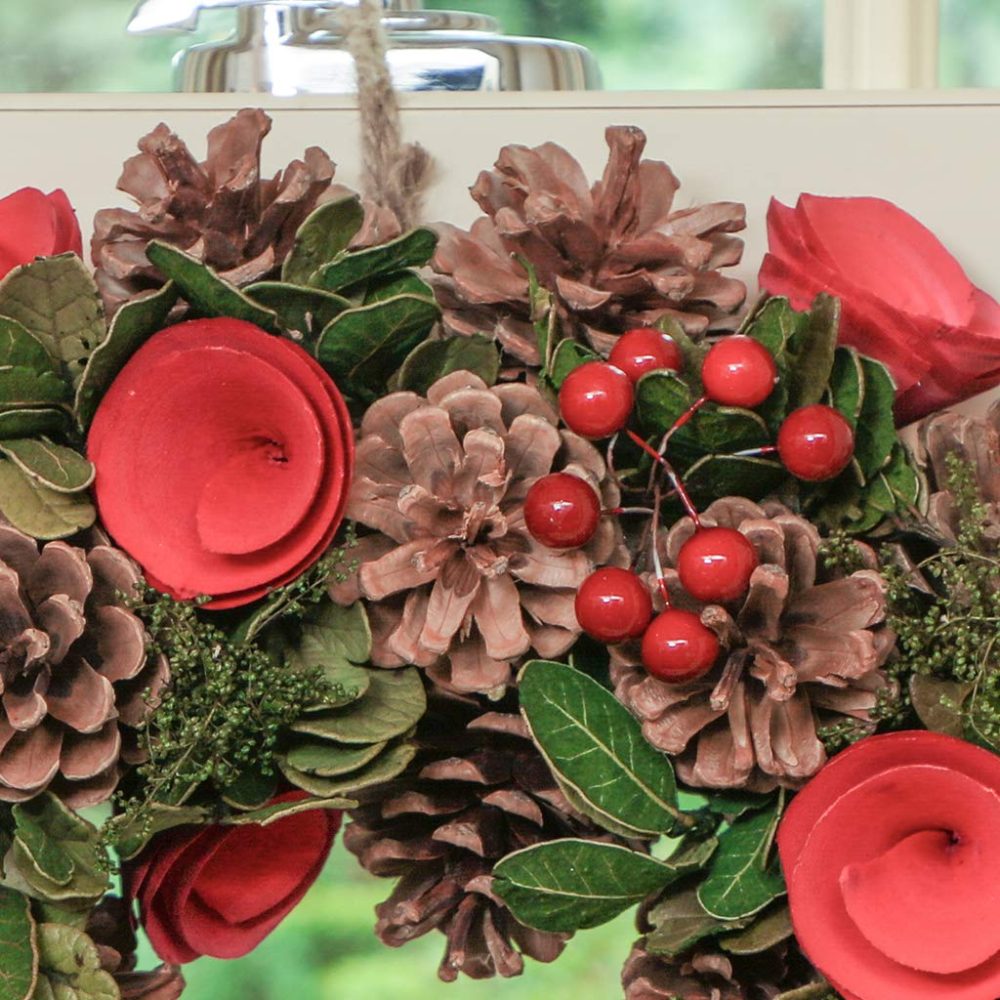 Christmas Wreath Large 14" Front Door Wall Hanging Winter Wreath Garland Ornament (Red) - Image 5