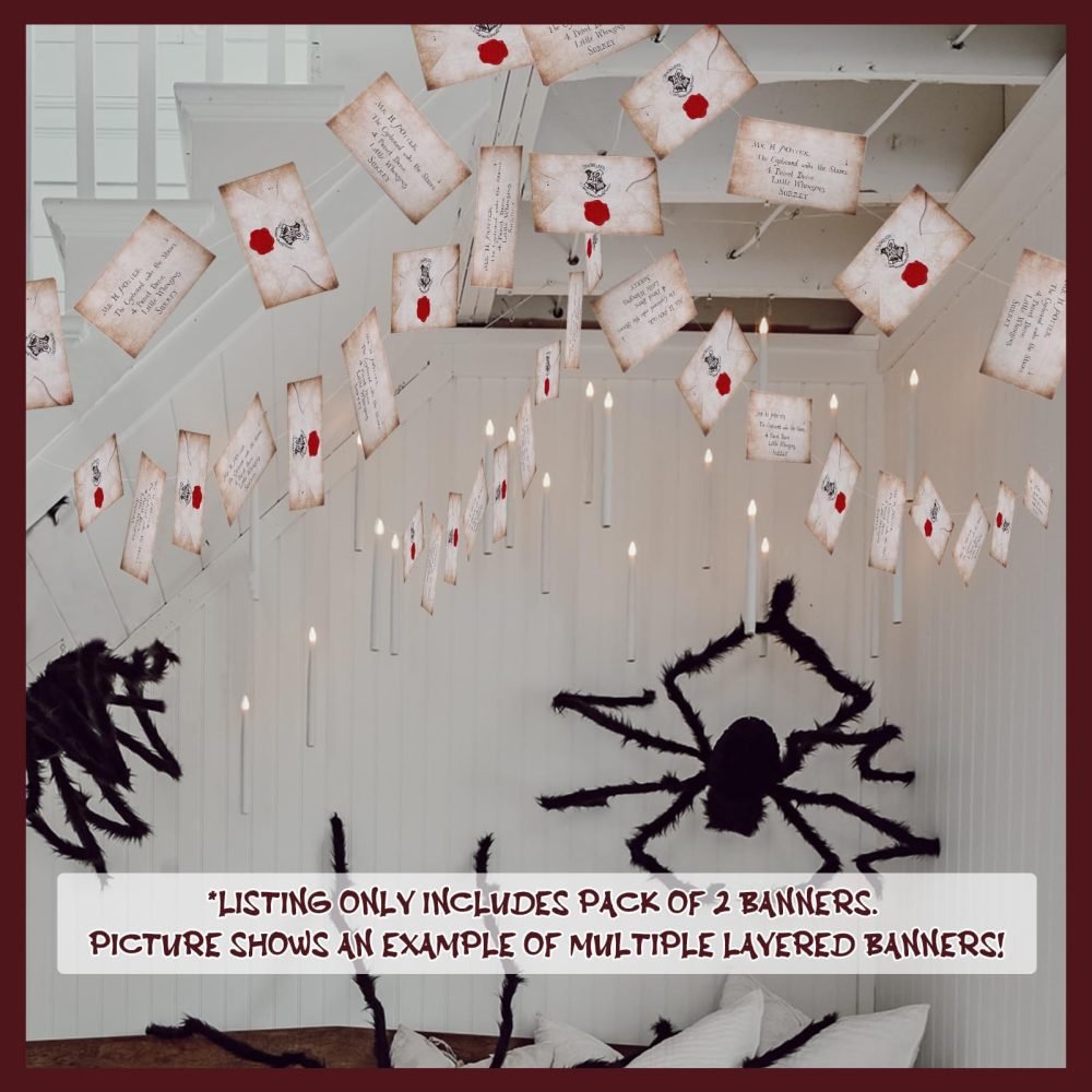2 Pack Christmas Horror Banner Necklace Party Decorations Floating Wizards Acceptance Letter Banners for Halloween Decorations Magic Wizards Welcome Decor for Christmas. - Image 3