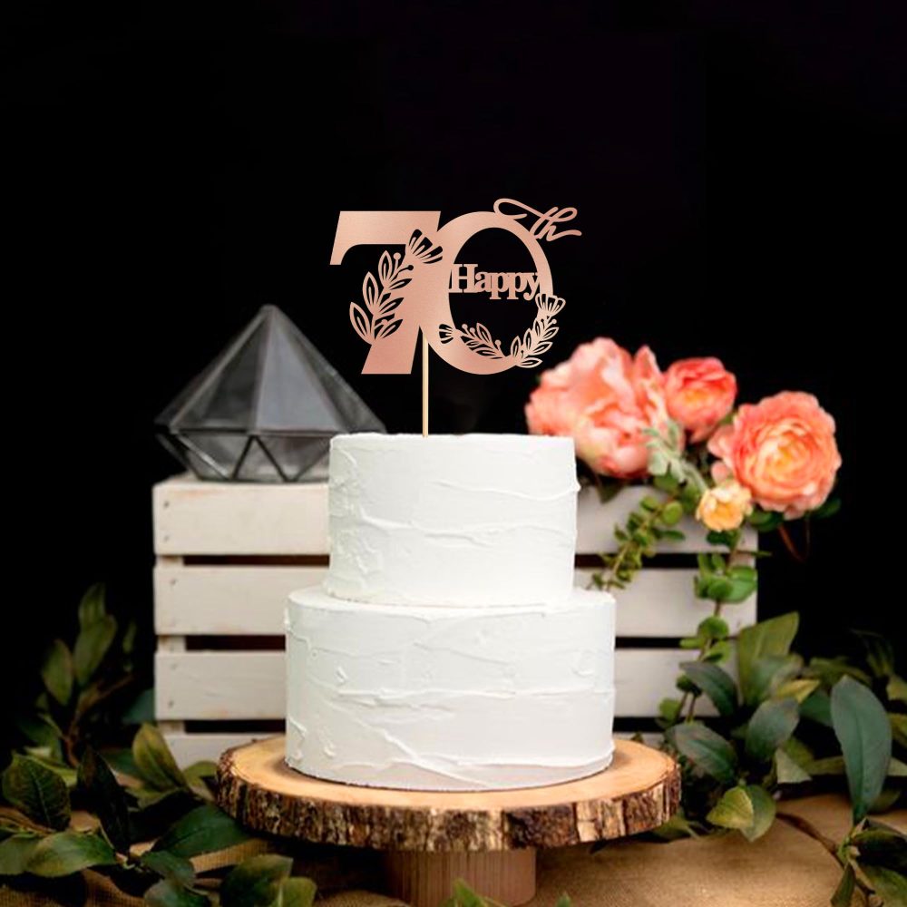 Blumomon 1Pcs 70th Happy Birthday Cake Topper Happy 70 Cake Topper Cheers to 70 Cake Decoration 70th Birthday Party Decoration 70th Anniversary Cake Decoration（Rose Gold） - Image 2