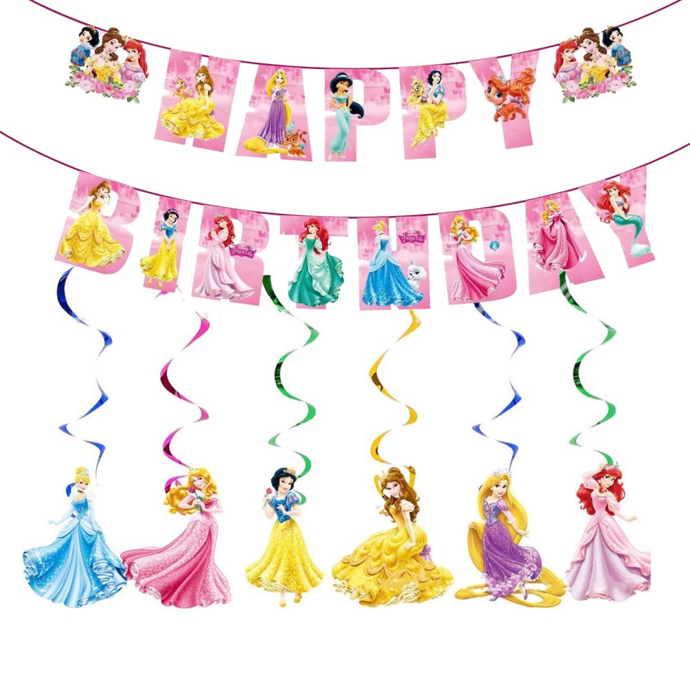 Princess Birthday Party Decoration Princess Birthday Banner Garland Hanging Swirl Decorations for Girls Kids Birthday Party